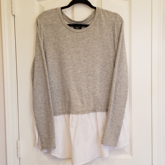 Bobeau Loose Grey Blouse with Faux Tailored Layer - Picture 1 of 5